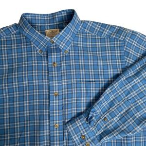 LL Bean Mens Blue Plaid Button Down‎ Shirt Traditional Fit Long Sleeve